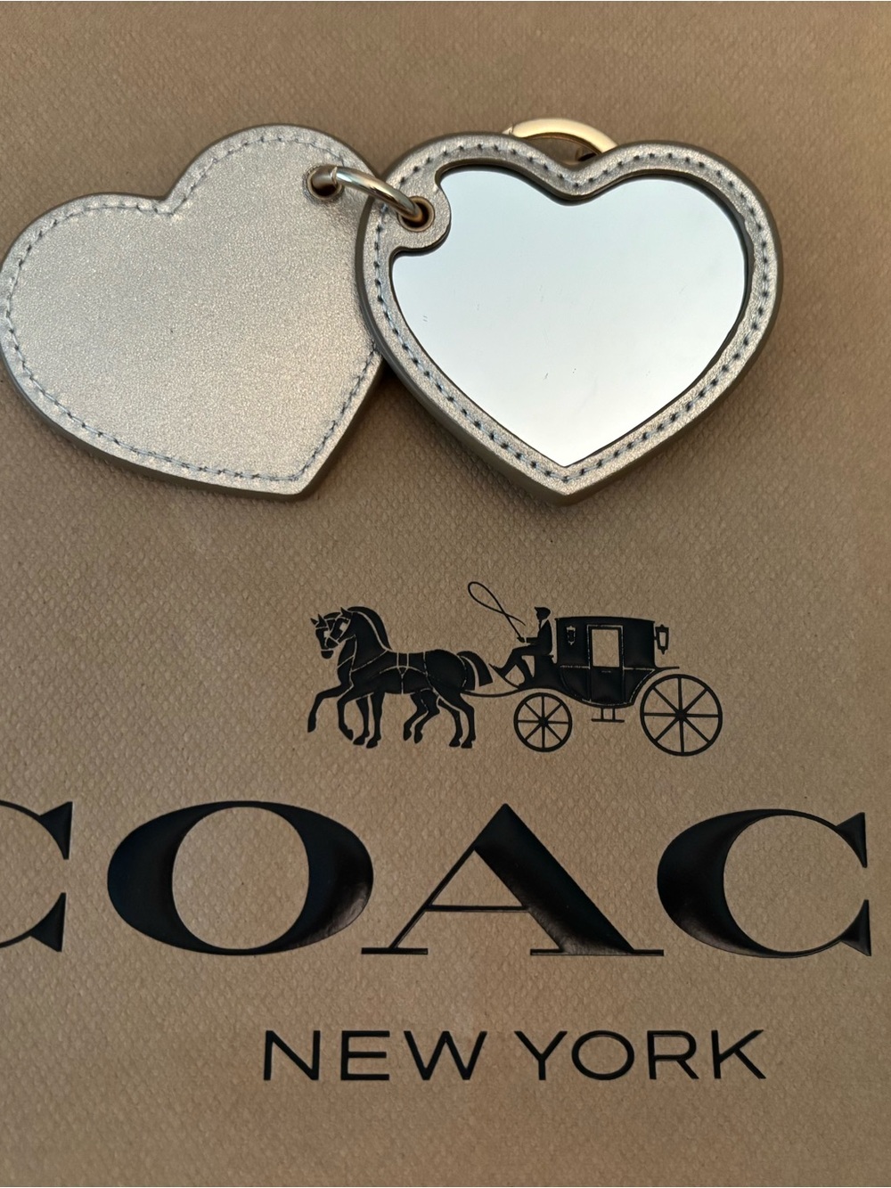 Coach Metallic Silver Heart Keychain with Gold Logo - Picture 5 of 6